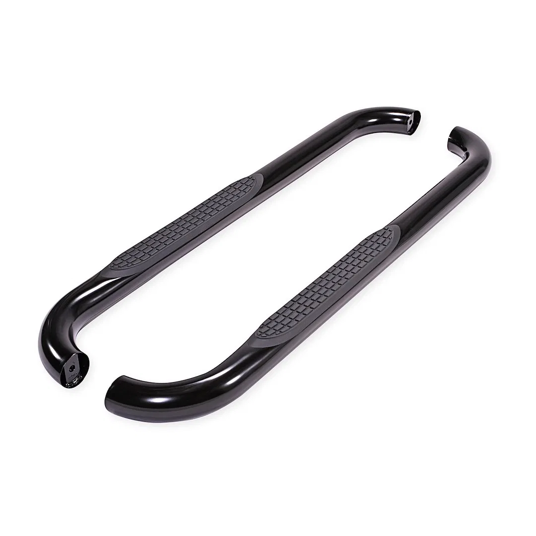 A0032B – TRAILFX Nerf Bar, With Step Pads 3 Inch Round Bent Powder Coated Black Steel Without End Caps Rocker Panel M...